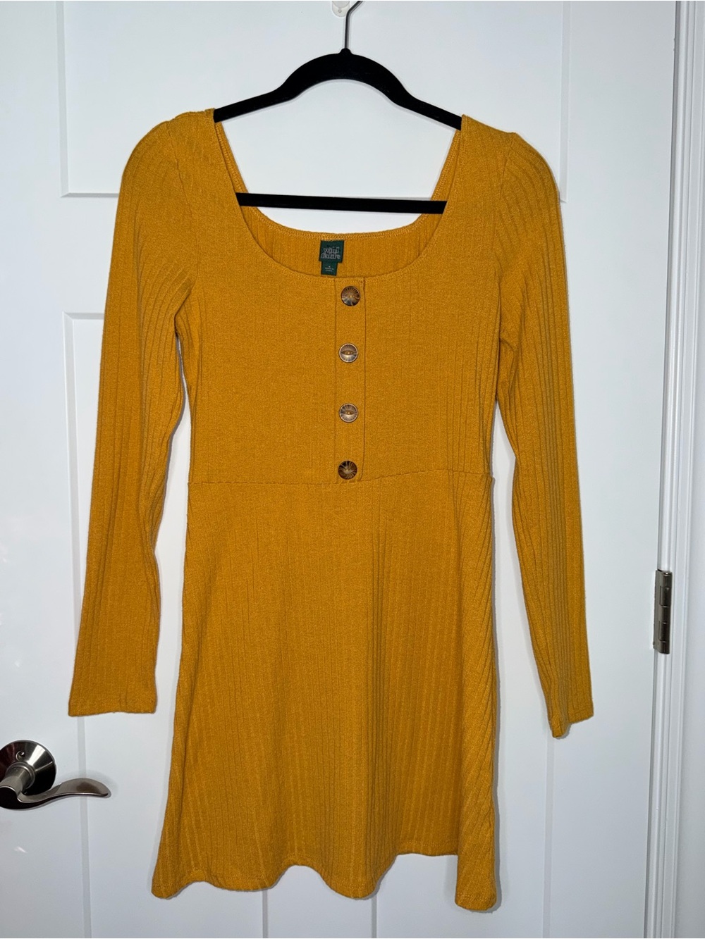 Wild Fable Ribbed Mustard Yellow Long Sleeve Dress